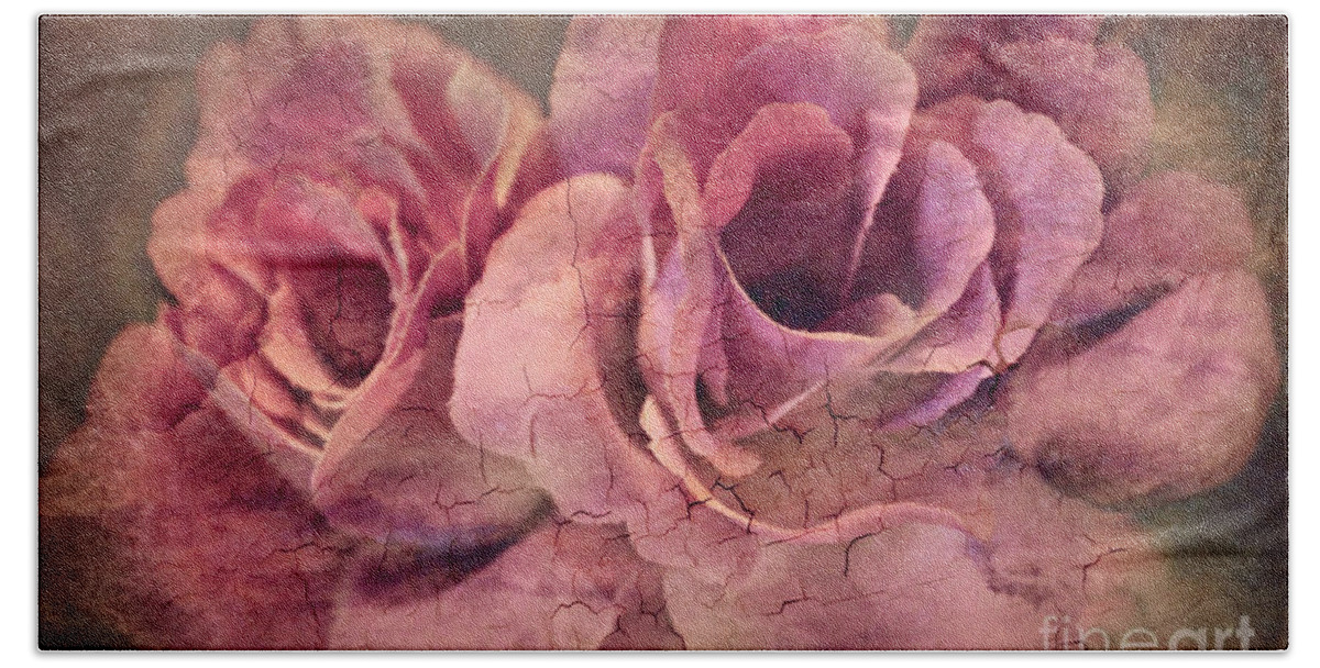 Macro Bath Towel featuring the photograph Vintage Roses - Deep Pink by Judy Palkimas