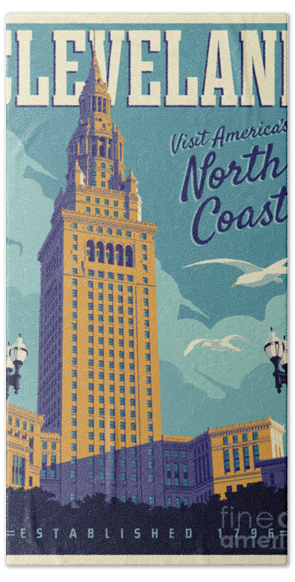 Travel Poster Bath Sheet featuring the digital art Cleveland Poster - Vintage Style Travel by Jim Zahniser