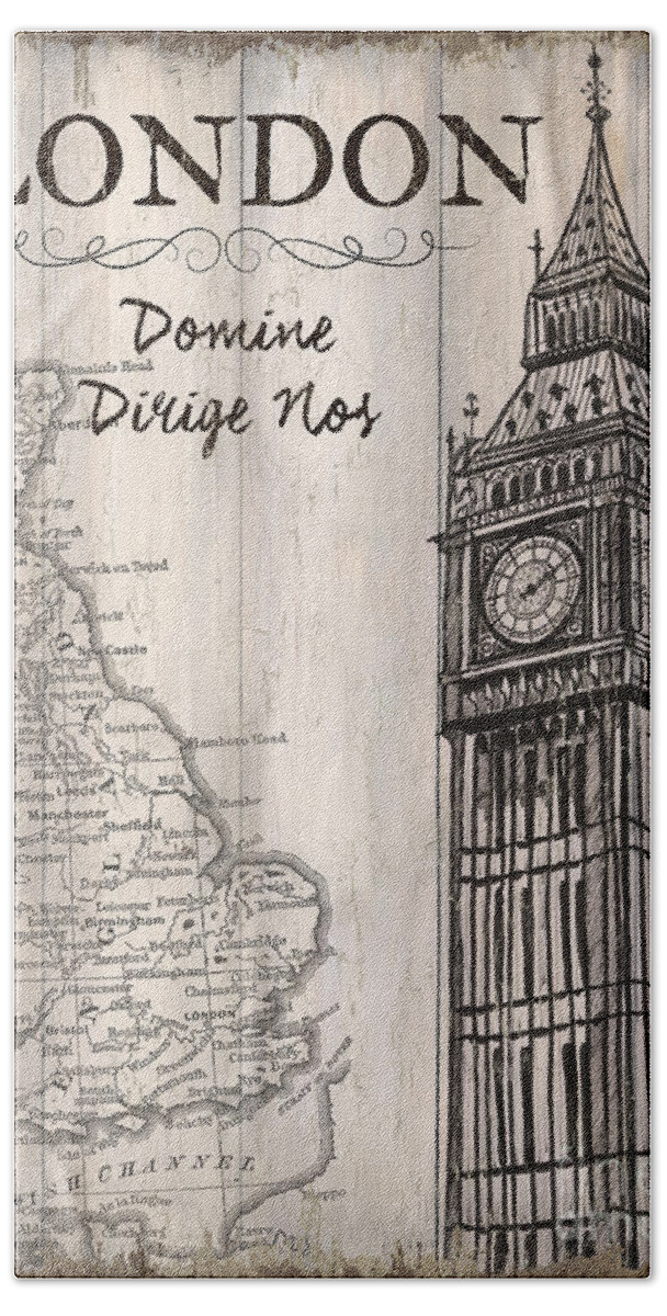 London Hand Towel featuring the painting Vintage Travel Poster London by Debbie DeWitt