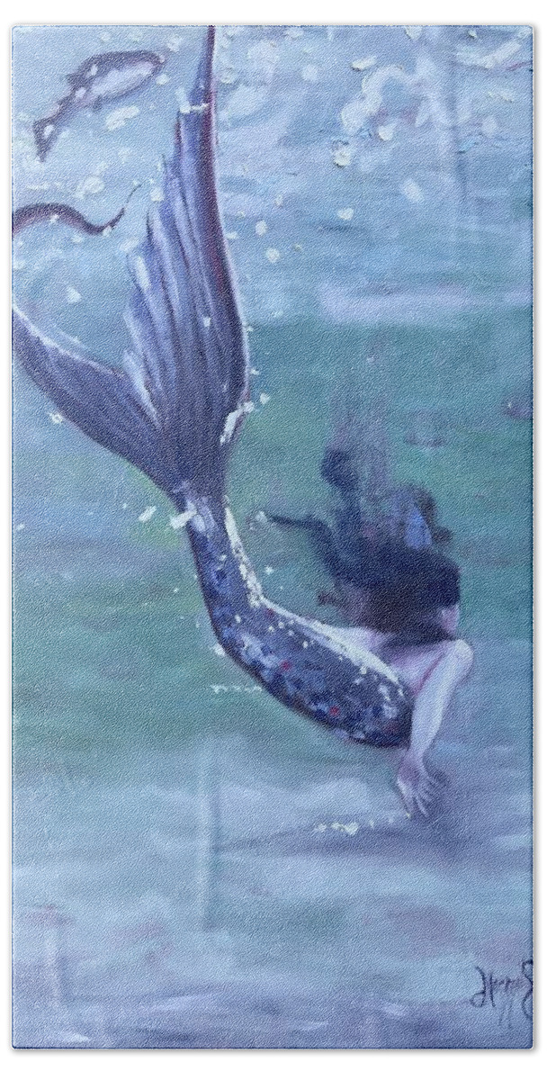 Mermaid Bath Towel featuring the painting Violet by Maggii Sarfaty