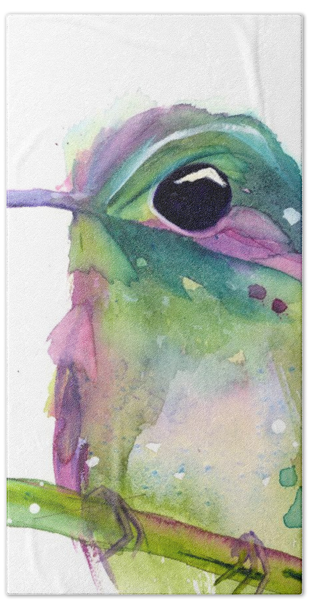 Violet Ear Hummingbird Hand Towel featuring the painting Violet's Rest by Dawn Derman