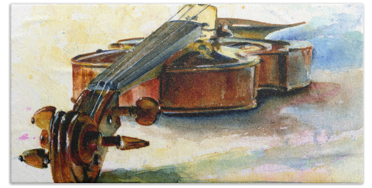 Violin Hand Towel featuring the painting Violin 2 by John D Benson