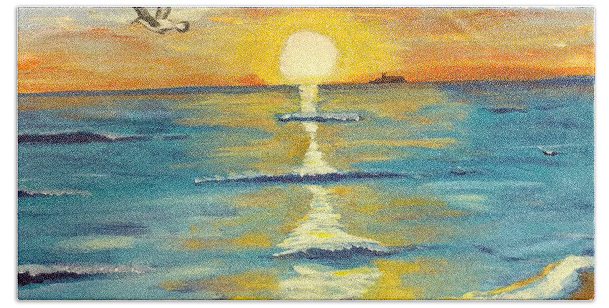 Ocean Hand Towel featuring the painting Virginia Beach Sunrise by Nancy Sisco