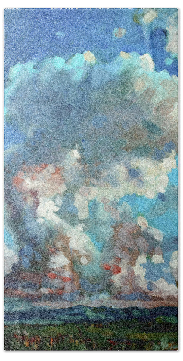 Cumulus Clouds Bath Towel featuring the painting Virginia Sky by Susan Bradbury