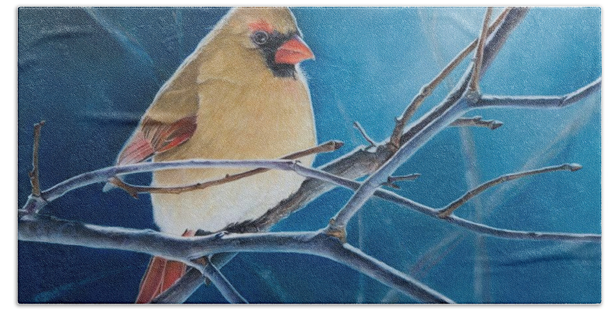 Cardinal Bath Sheet featuring the pastel Visitor From Heaven by Joni Beinborn