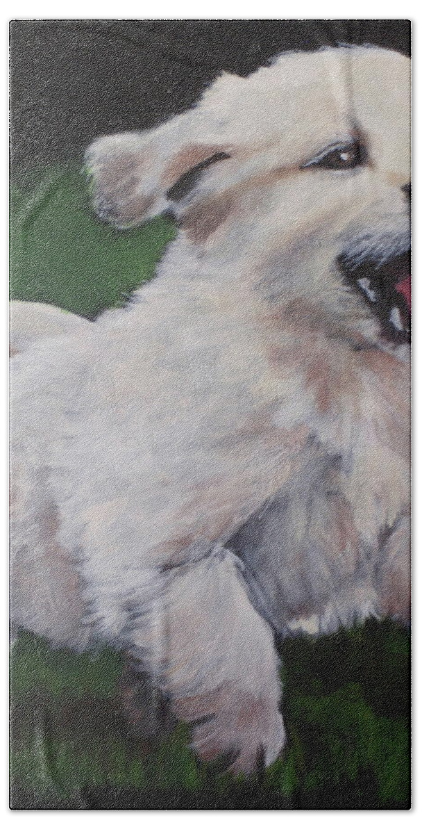 Puppy Bath Towel featuring the painting Vivian by Carol Russell