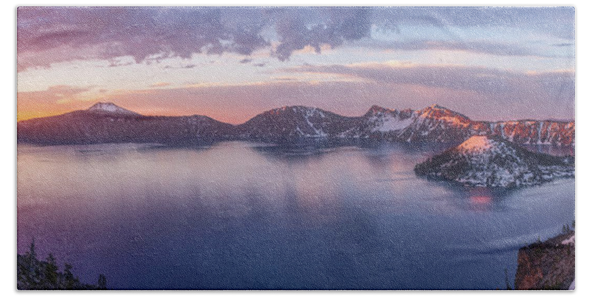 Crater Lake Hand Towel featuring the photograph Volcanic Sunrise by Darren White