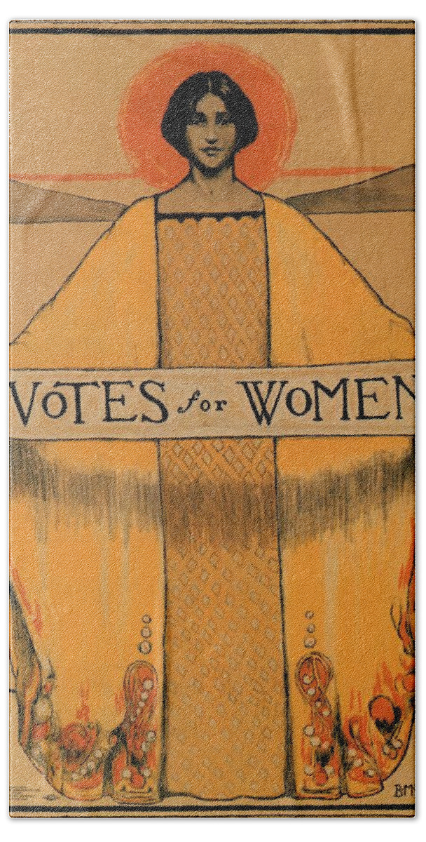 Votes For Women Hand Towel featuring the mixed media Votes for Women - Vintage Propaganda Poster by Studio Grafiikka