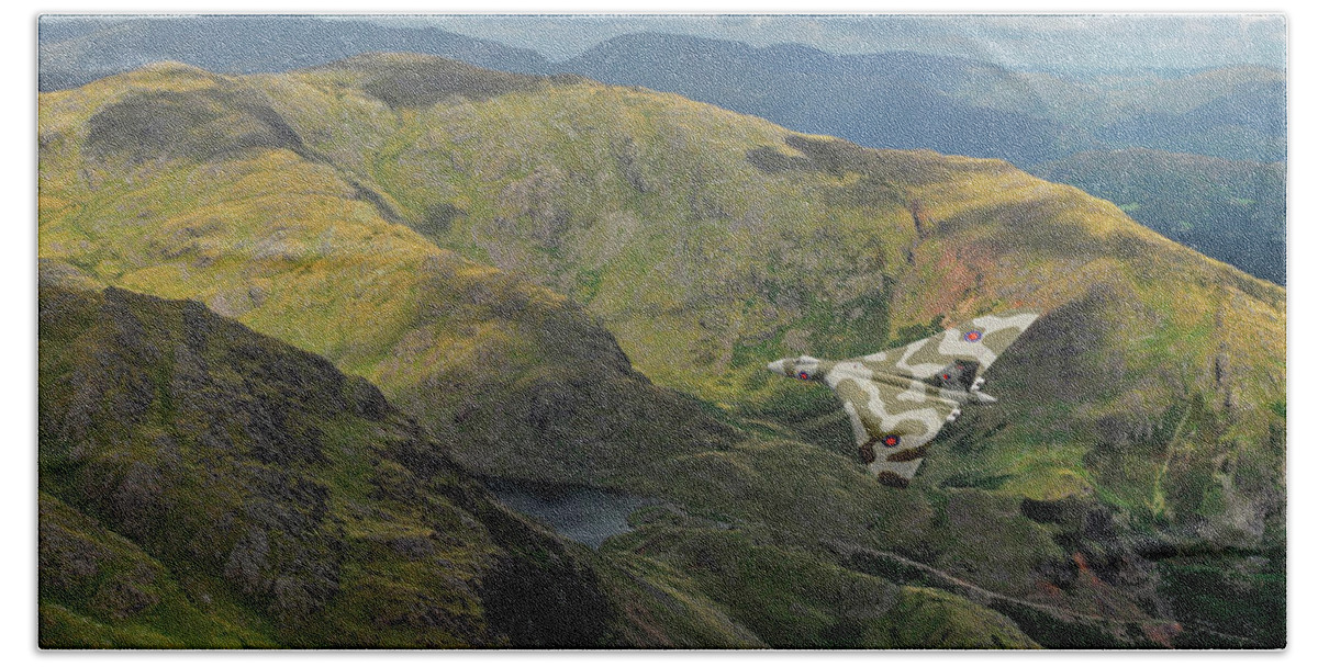 Avro Vulcan Bath Towel featuring the photograph Vulcan low level in the Lakes by Gary Eason