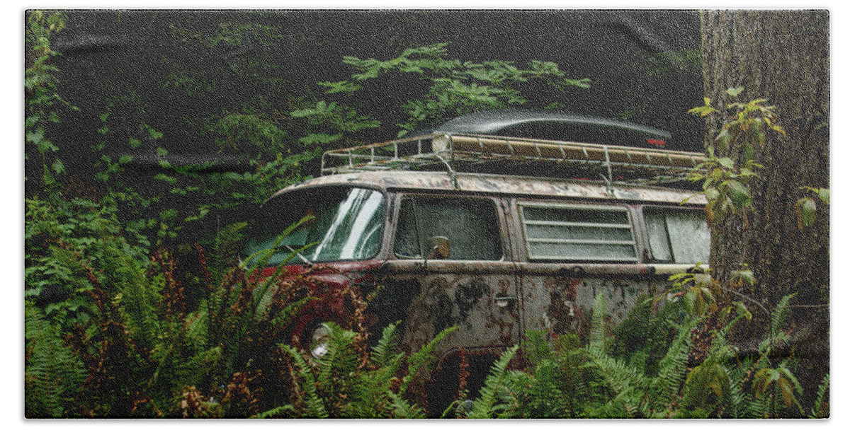 Beetle Bath Towel featuring the photograph VW Hides in the Woods by Richard Kimbrough