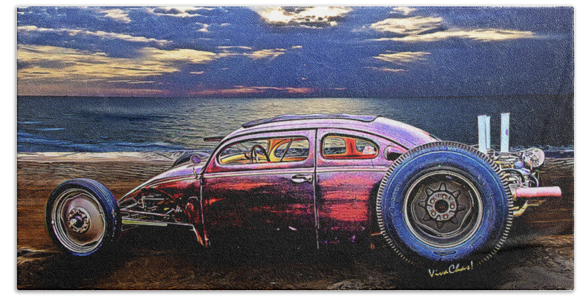 Rat Rod Hand Towel featuring the photograph Rat Rod Surf Monster at the Shore by Chas Sinklier