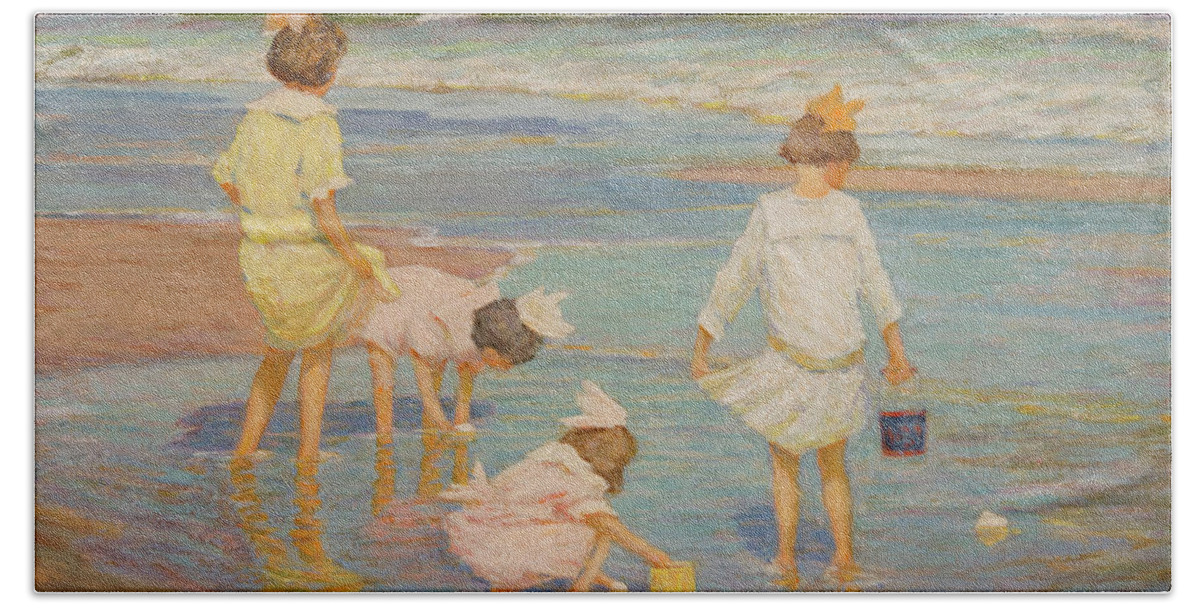 Edward Henry Potthast (american Bath Towel featuring the painting Wading by MotionAge Designs