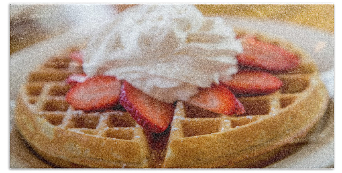 St Simons Hand Towel featuring the photograph Waffle Topped with Strawberries and Whipped Cream by Darryl Brooks