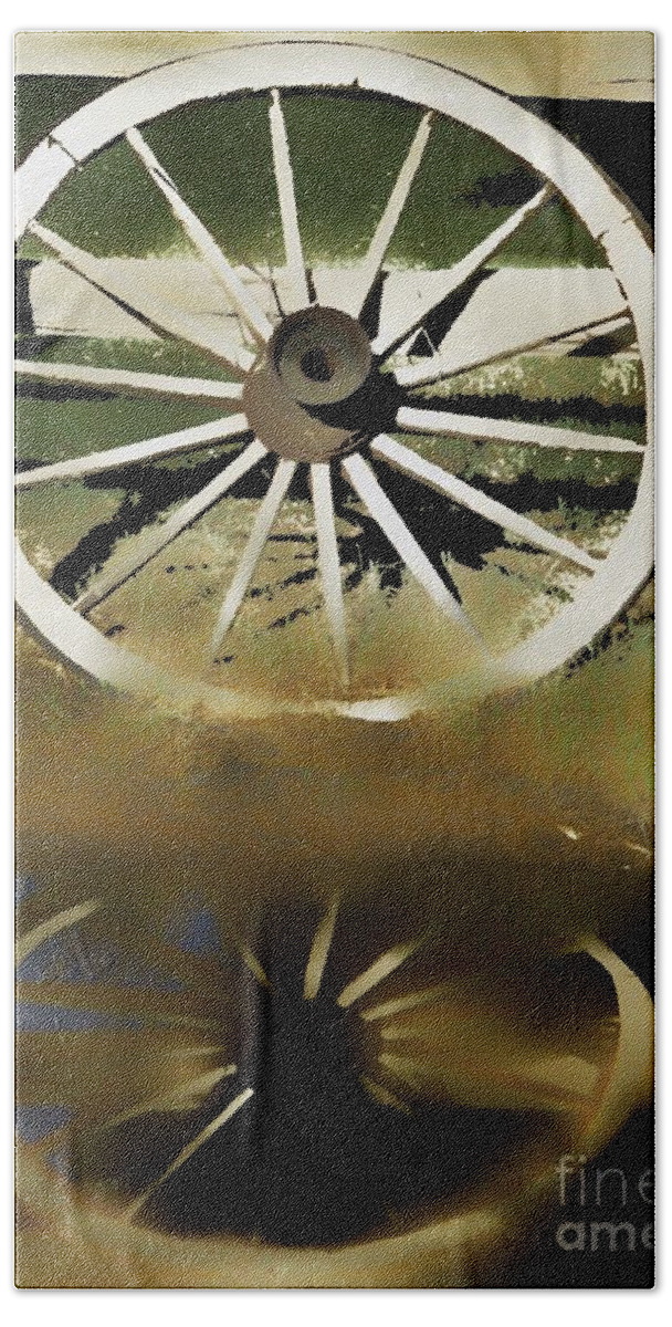 Wagon Bath Towel featuring the photograph Wagon Wheel in Furnace Creek by Diana Rajala