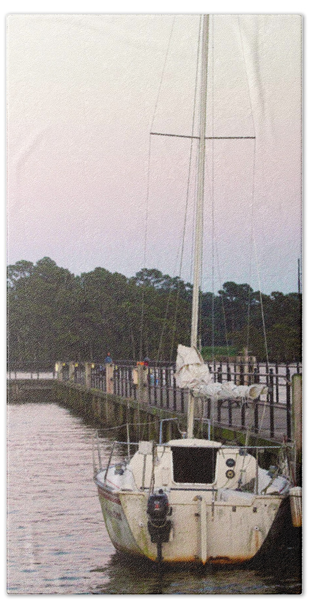 Boat Hand Towel featuring the photograph Waiting at the Dock by Carolyn Ricks