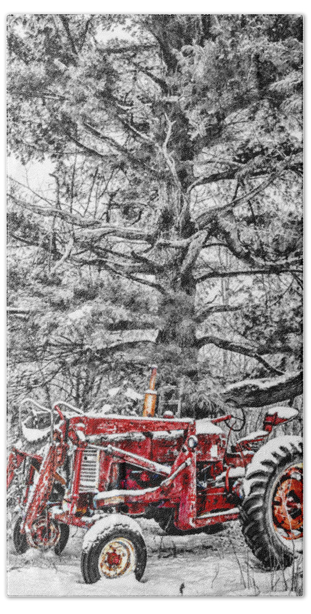 Old Tractor Bath Towel featuring the photograph Waiting For Spring by Paul Freidlund
