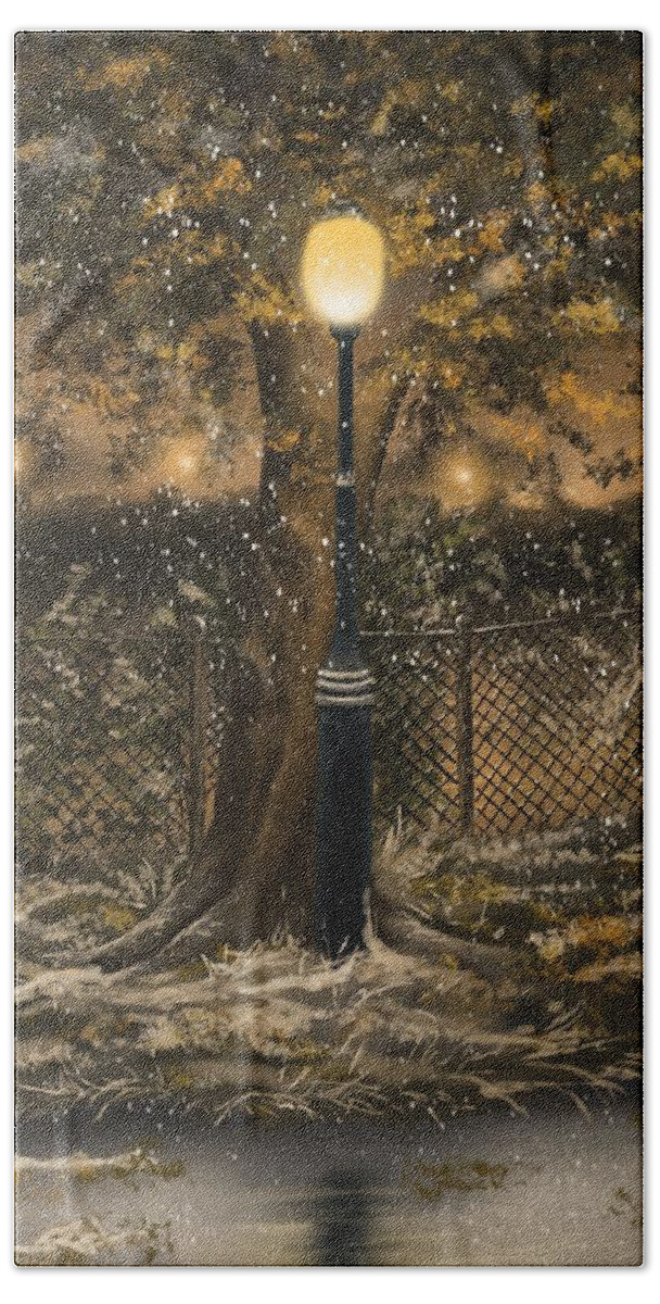Landscape Hand Towel featuring the painting Waiting for the snow by Veronica Minozzi