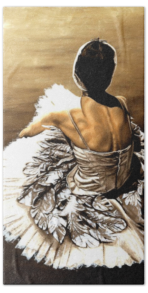 Ballet Bath Towel featuring the painting Waiting in the Wings by Richard Young