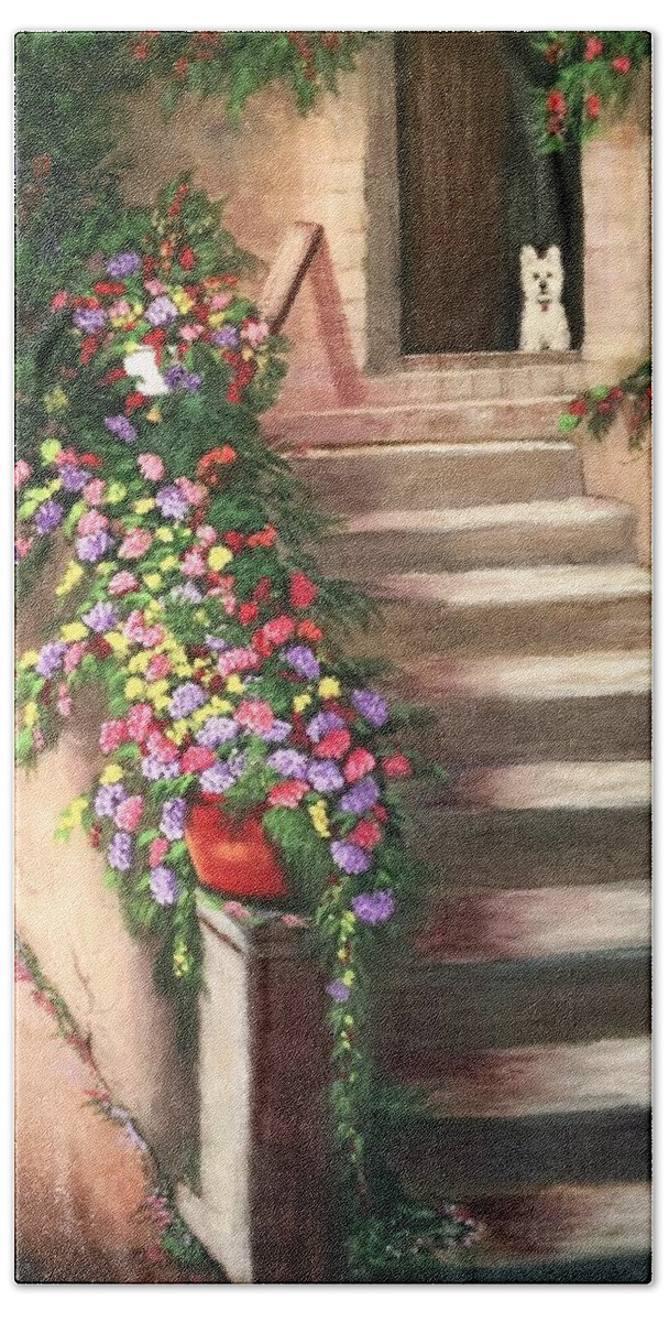 Flowers Bath Towel featuring the painting Waiting Patiently by Marlene Little