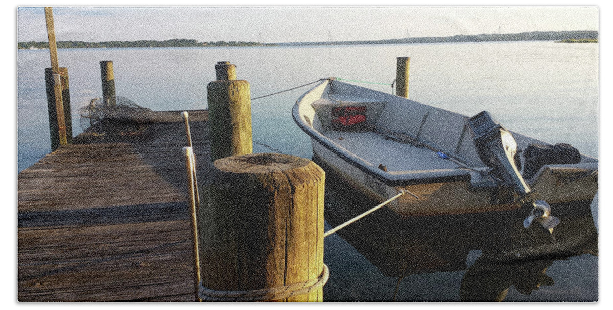 Boat Bath Sheet featuring the photograph Waiting to Fish by Karen Lambert