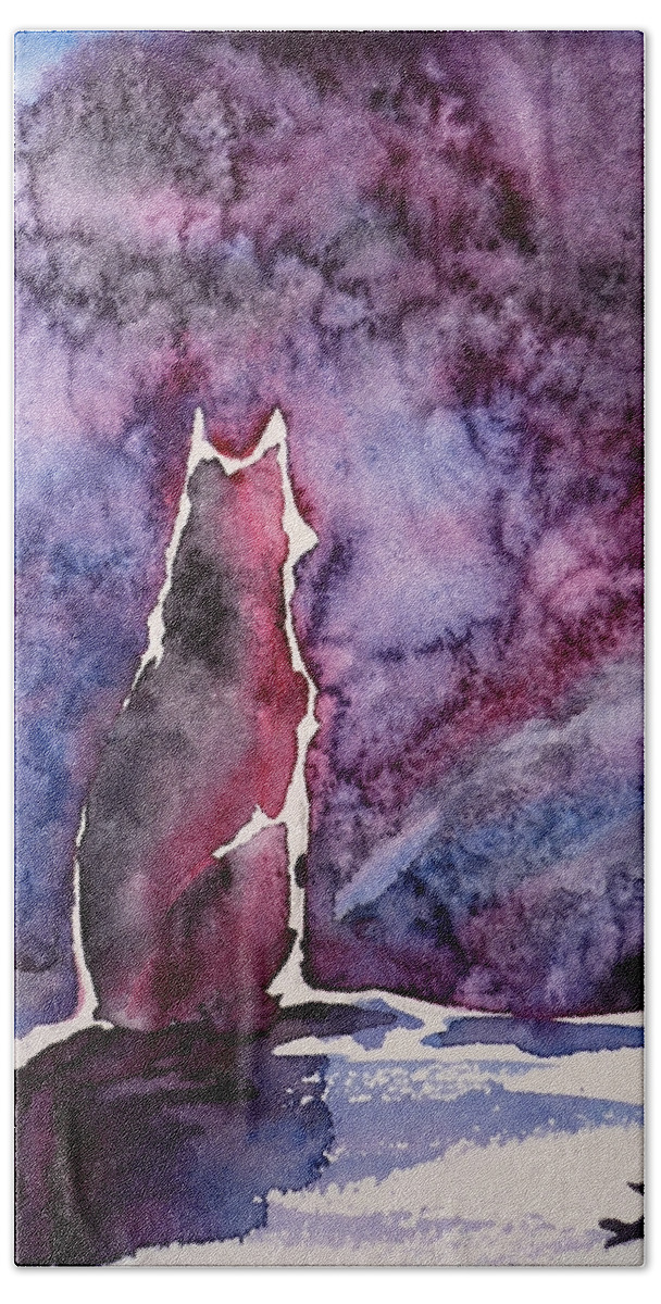 Dog Hand Towel featuring the painting Waiting by Zaira Dzhaubaeva