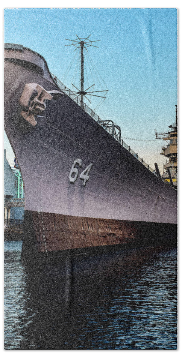 Uss Wisconsin Hand Towel featuring the photograph Wake up to the Wisconsin by Nicole Lloyd