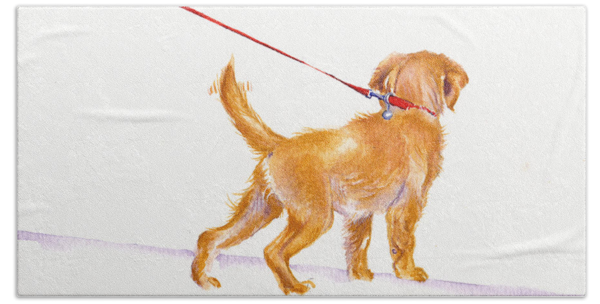 Dogs Bath Towel featuring the painting Walkies - Labrador Puppy by Debra Hall