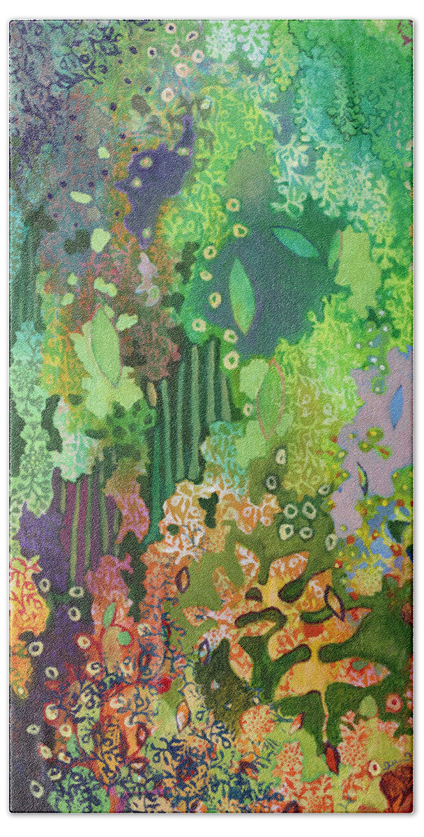 Abstract Bath Sheet featuring the painting Walking with the Forest Spirits Part I by Jennifer Lommers