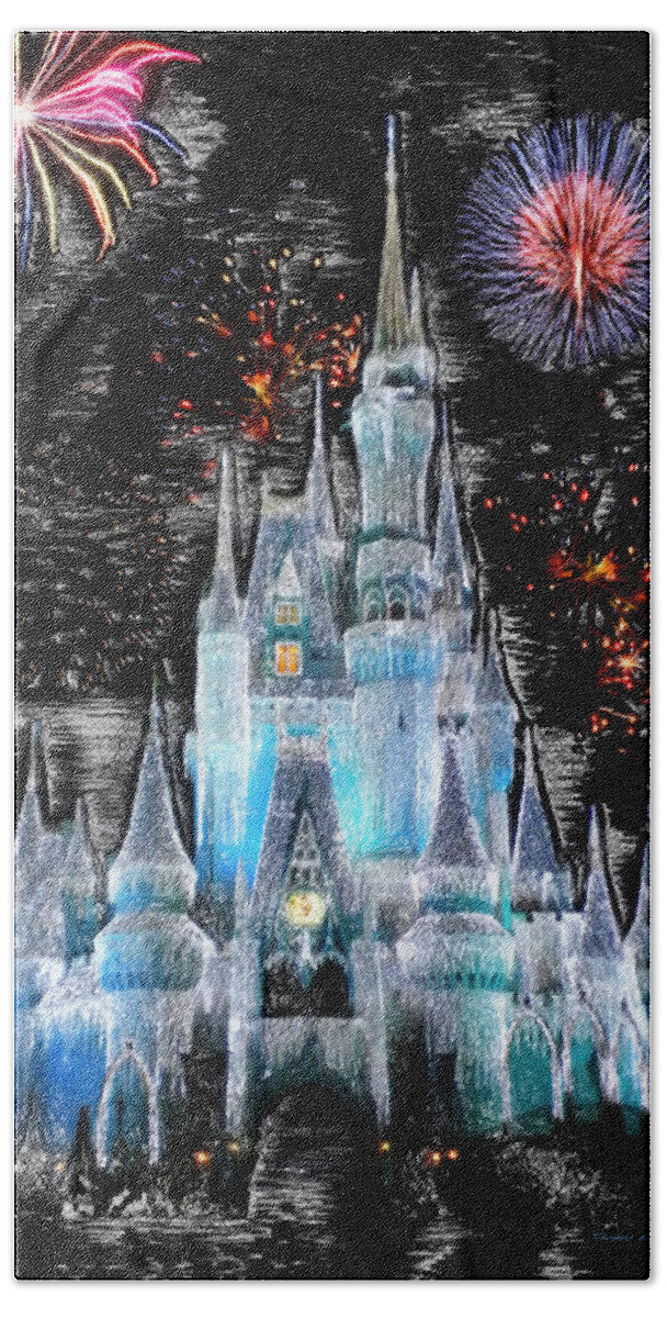 Castle Bath Towel featuring the photograph Walt Disney World Frosty Holiday Castle MP by Thomas Woolworth