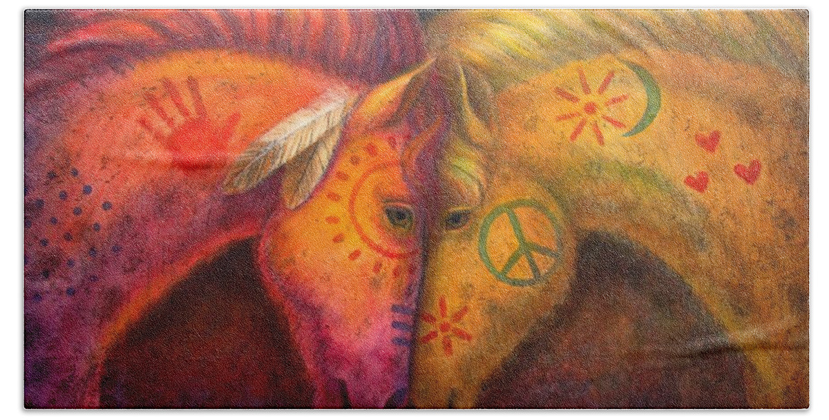 Horse Hand Towel featuring the painting War Horse and Peace Horse by Sue Halstenberg