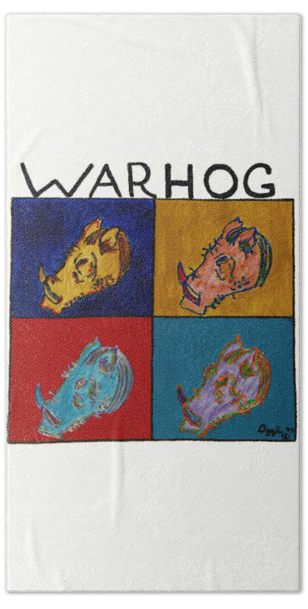 Andy Warhol Bath Towel featuring the painting Warhog by Stephanie Agliano