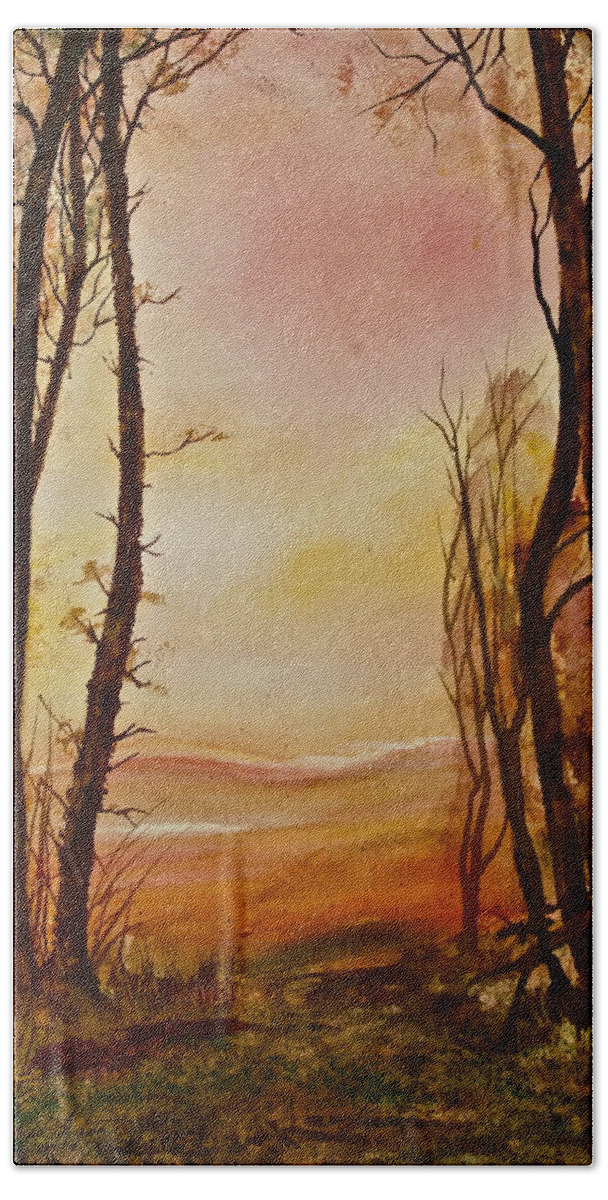 Sunrise Hand Towel featuring the painting Warm Way by Frank SantAgata