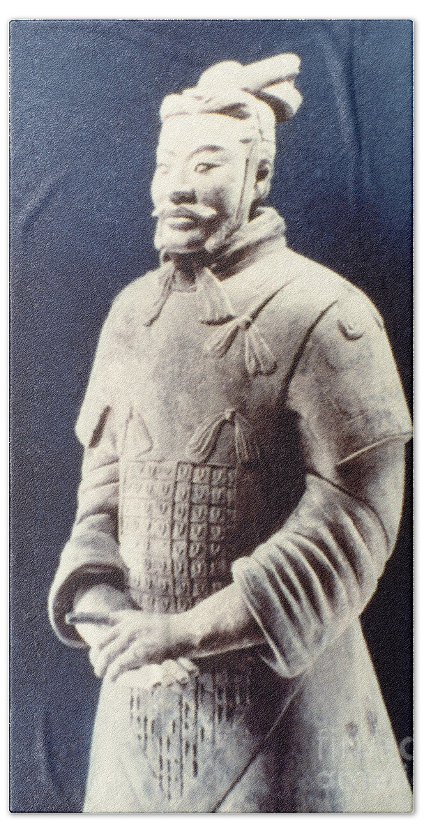 Terracotta Army Bath Towel featuring the photograph Warrior of the Terracotta Army by Heiko Koehrer-Wagner