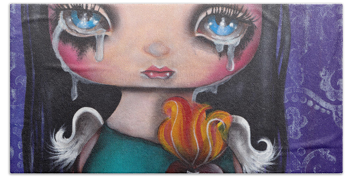 Angel Hand Towel featuring the painting Wash Away my Tears by Abril Andrade