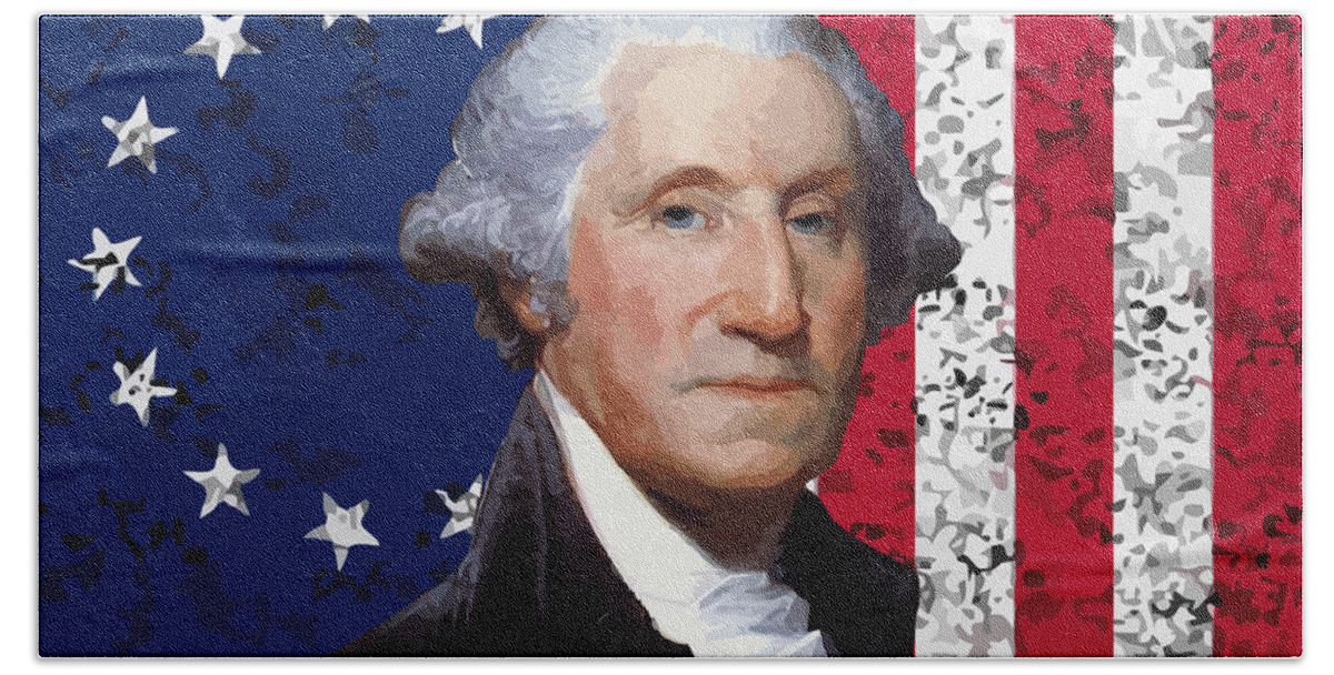 #faatoppicks Bath Towel featuring the painting Washington and The American Flag by War Is Hell Store