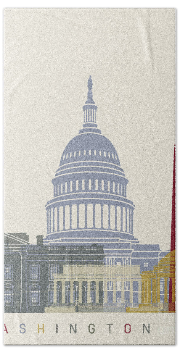 Washington Dc Bath Towel featuring the painting Washington DC skyline poster by Pablo Romero