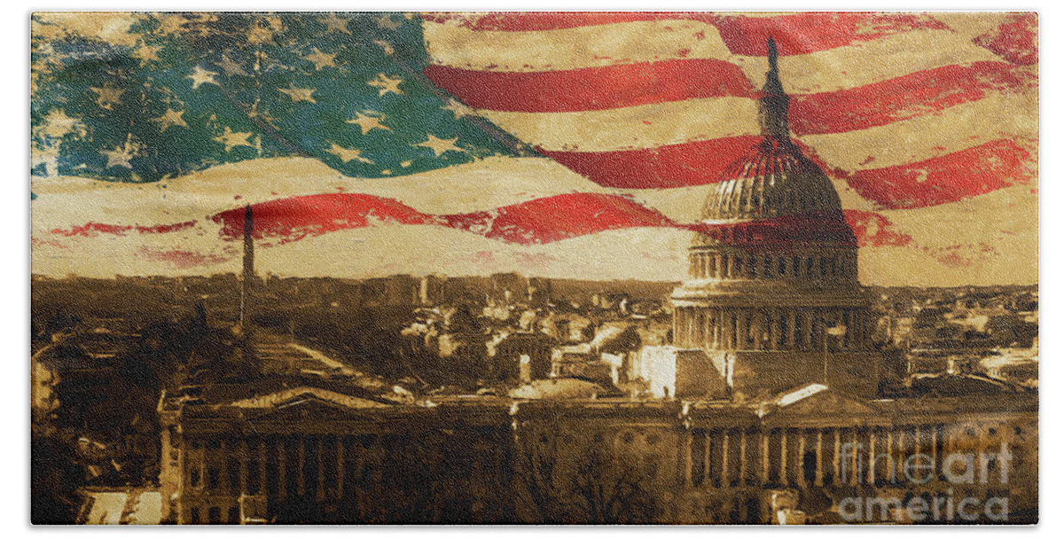 American Hand Towel featuring the painting Washington DC USA 002 by Gull G