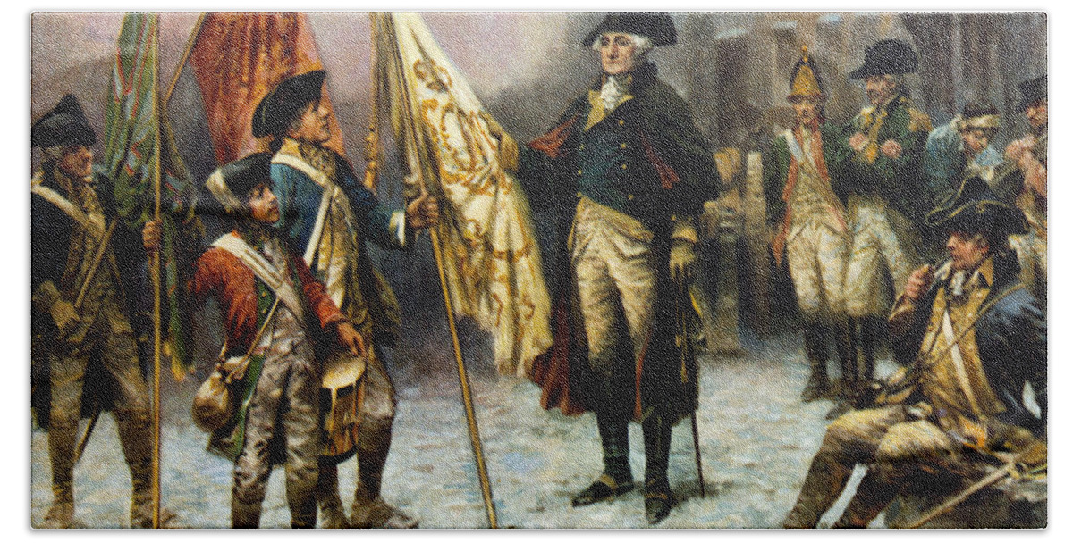 Government Bath Towel featuring the photograph Washington Inspecting Captured Flag by Science Source