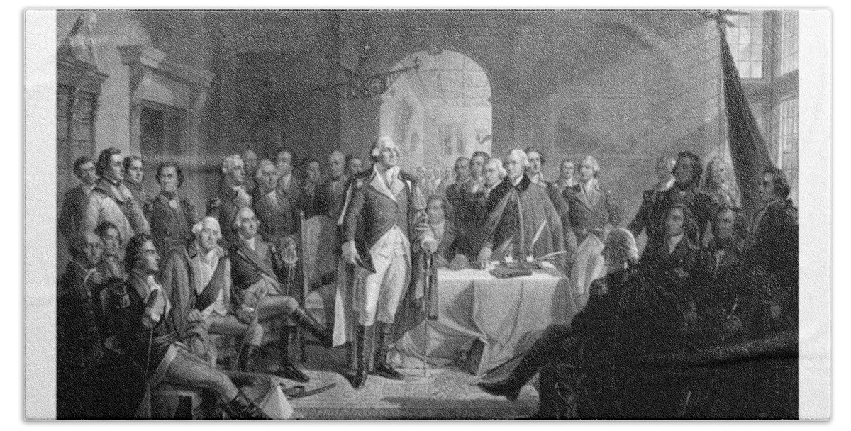 George Washington Bath Towel featuring the drawing Washington Meeting His Generals by War Is Hell Store