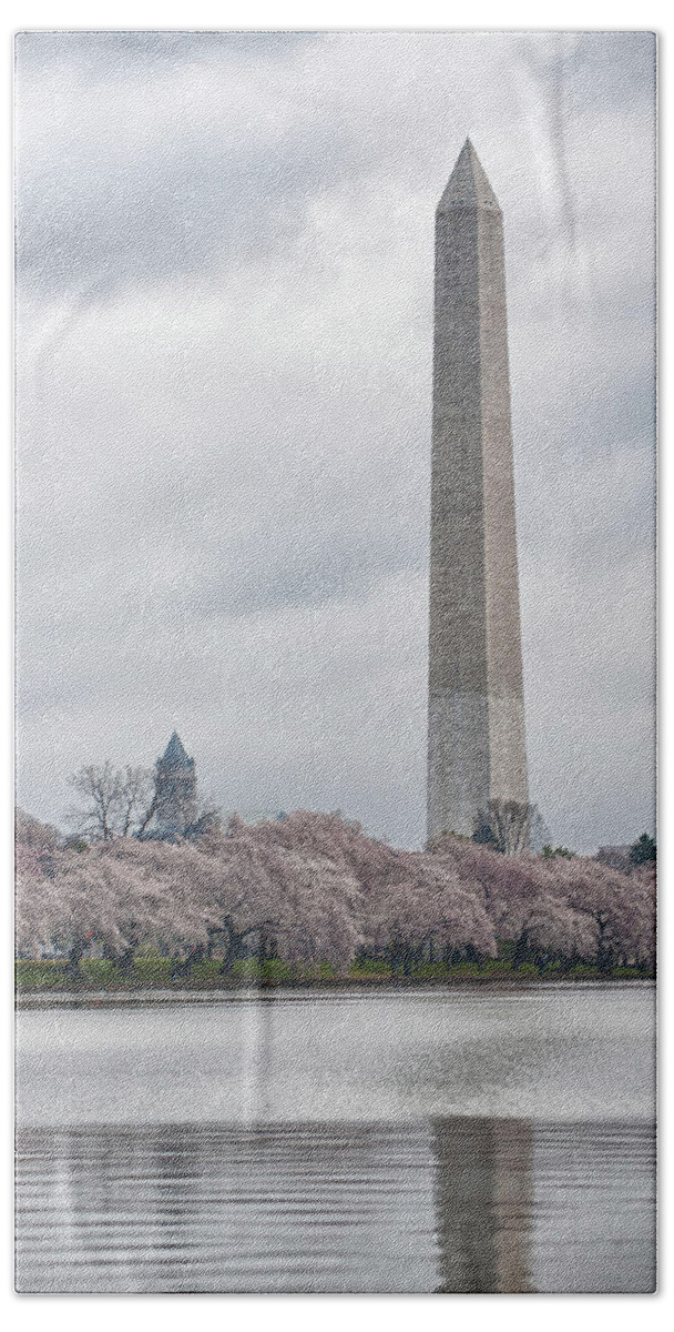 Washington Dc Bath Towel featuring the photograph Washington Monument During Cherry Blossom Festival by Sebastian Musial