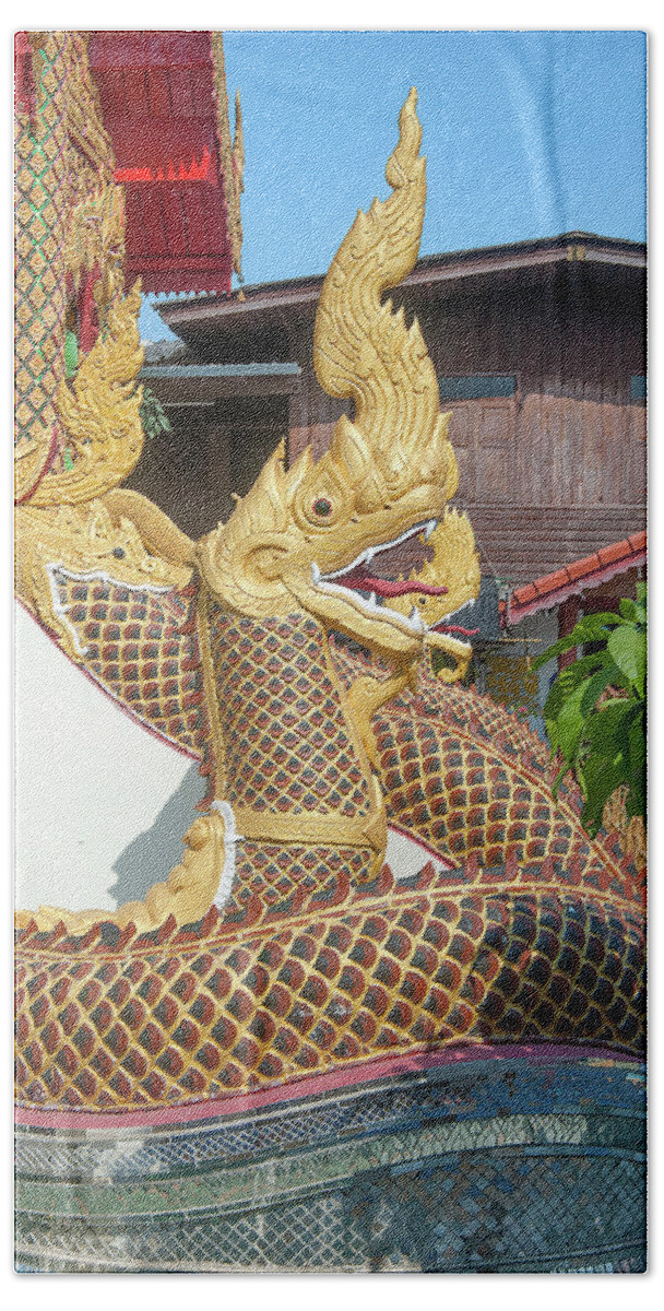 Scenic Hand Towel featuring the photograph Wat Rong Oa Phra Wihan Makara and Naga DTHCM1447 by Gerry Gantt