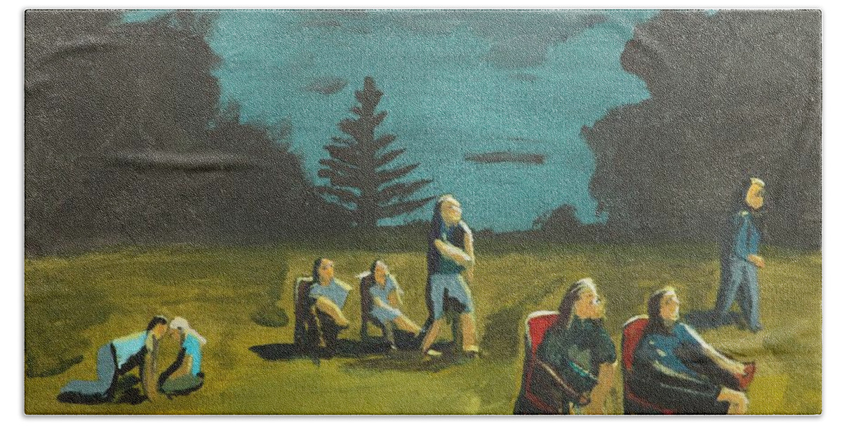 Night Bath Towel featuring the painting Watching fireworks by David Bigelow