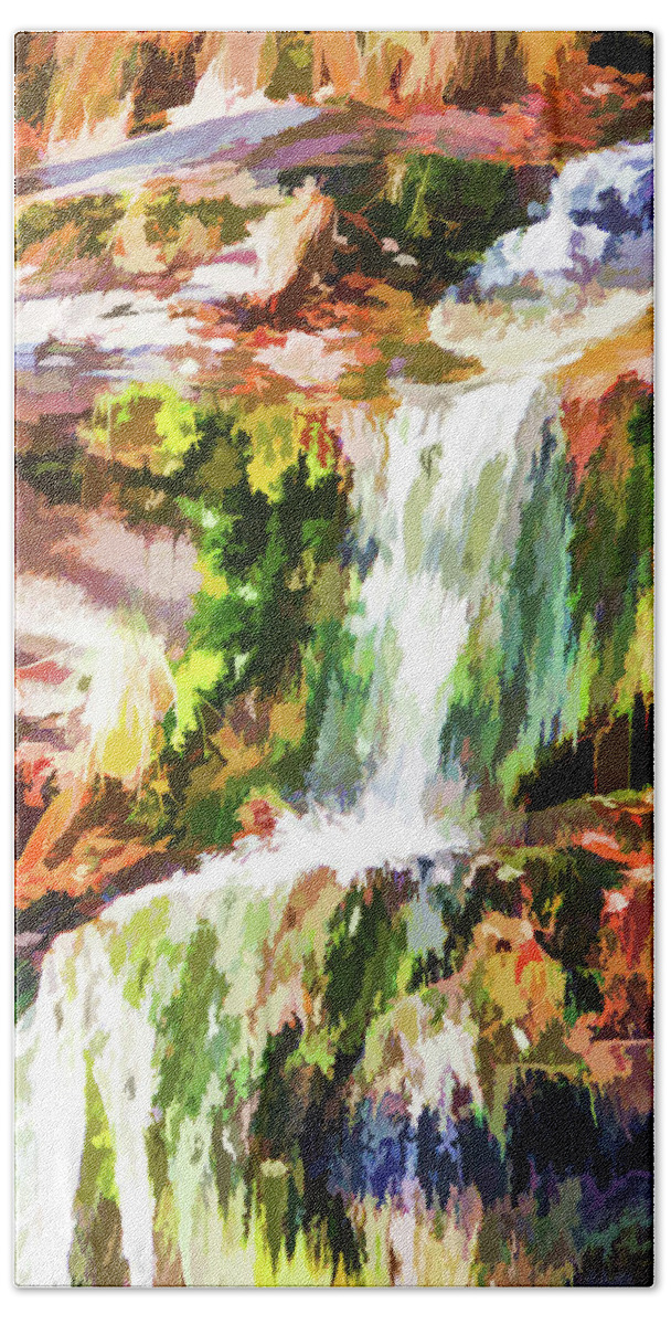 Alone Hand Towel featuring the painting Water cascading by Jeelan Clark