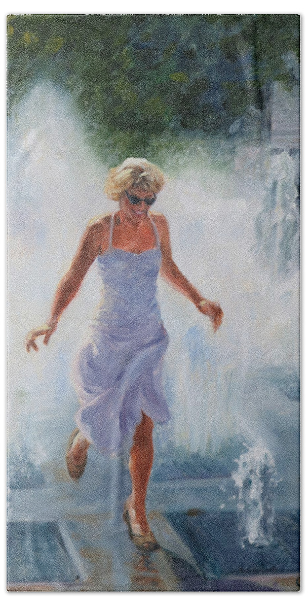 Fountain Bath Towel featuring the painting Water Dance by Connie Schaertl
