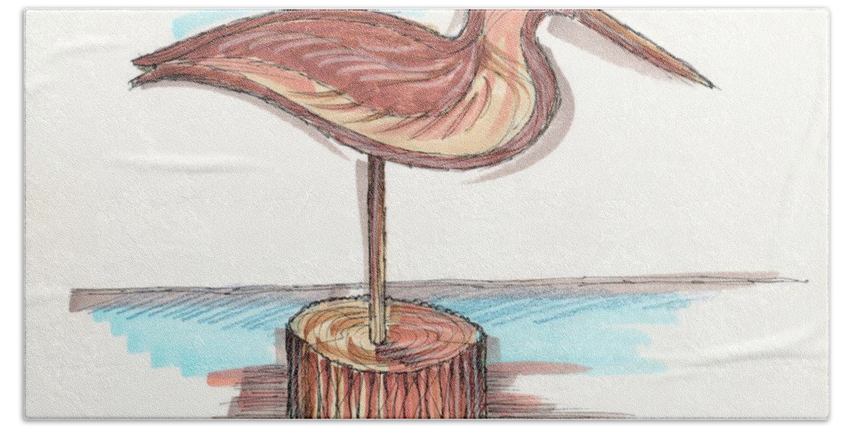 Water Fowl Bath Towel featuring the drawing Water Fowl Motif #4 by Richard Wambach