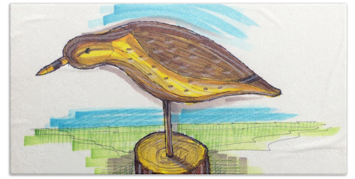 Water Fowl Bath Towel featuring the drawing Water Fowl Motif #7 by Richard Wambach