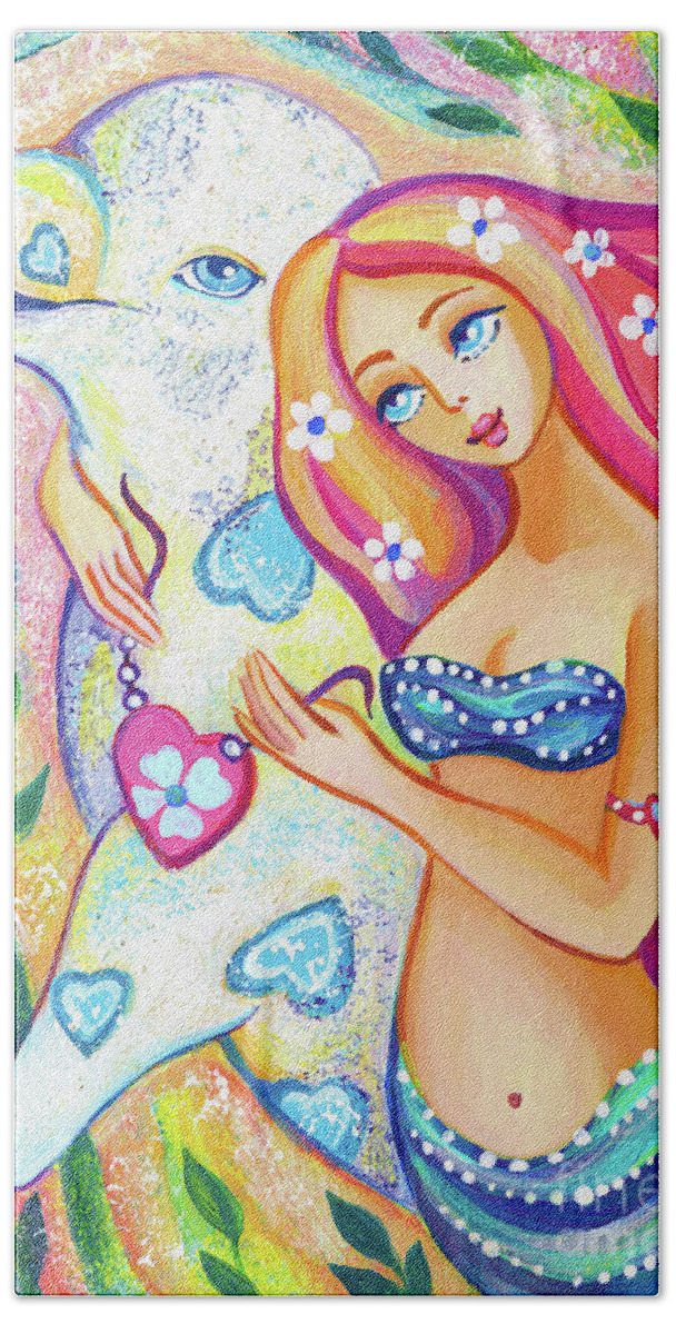 Girl And Dolphin Hand Towel featuring the painting Water Friends by Eva Campbell