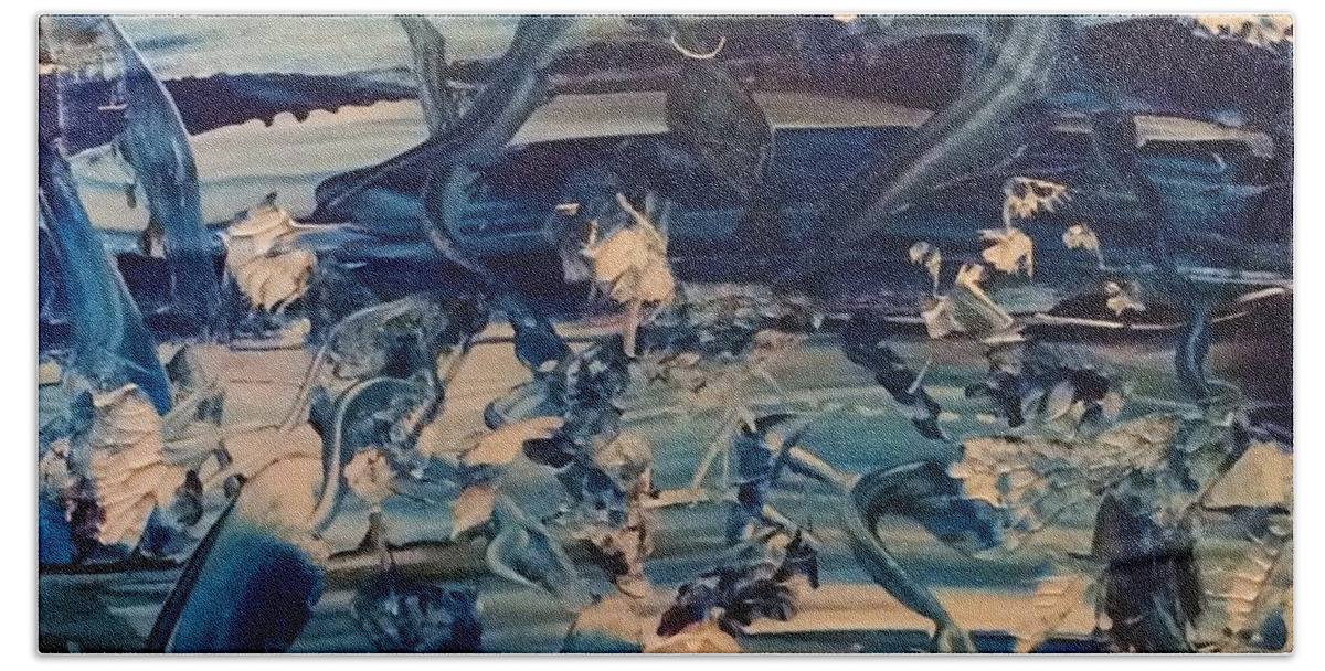 Water Hand Towel featuring the painting Water Garden Beyond Flight by Kicking Bear Productions