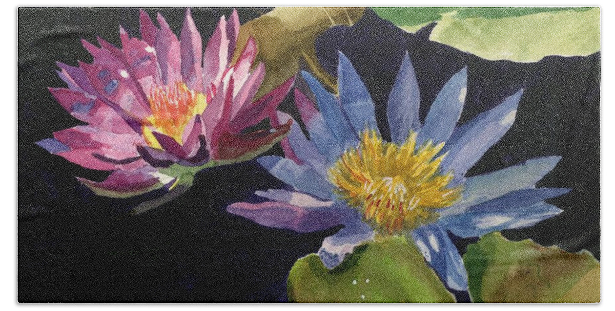 Waterlilies Hand Towel featuring the painting Water Lilies by Lynne Reichhart