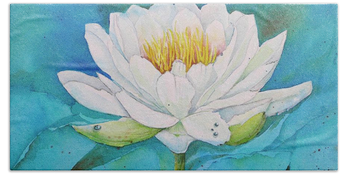 Water Lily Bath Towel featuring the painting Water Lily by Midge Pippel